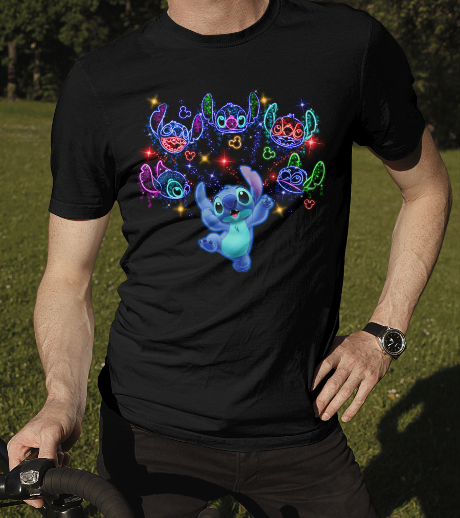 Stitch Luminous Neon Faces With Disney Mickey Mouse T-Shirt