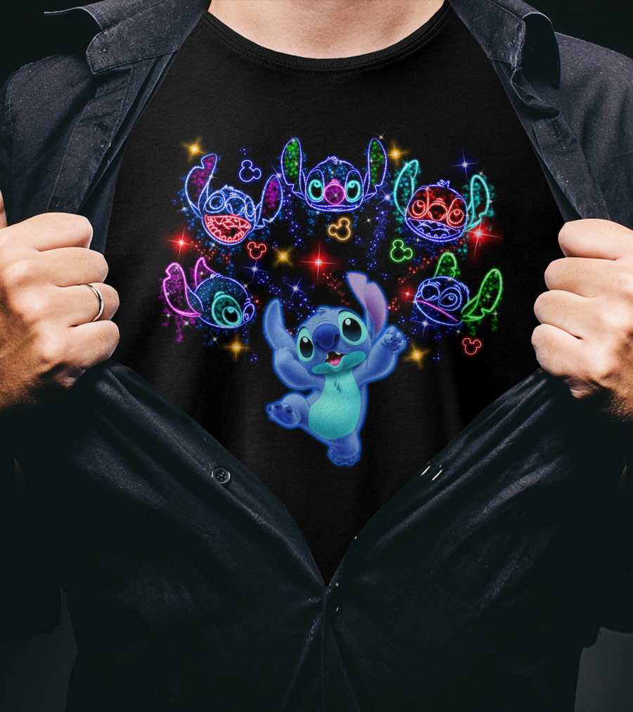Stitch Luminous Neon Faces With Disney Mickey Mouse T-Shirt