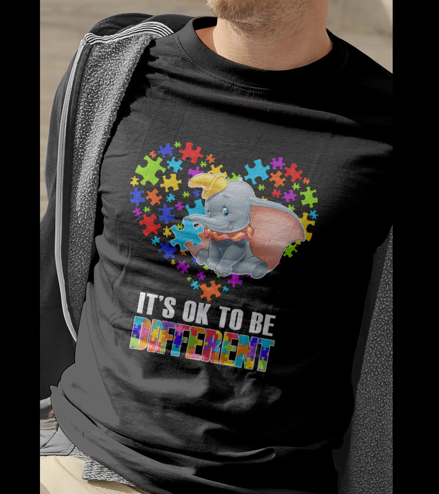 It's Ok To Be Different Dumbo Puzzle Heart T-Shirt
