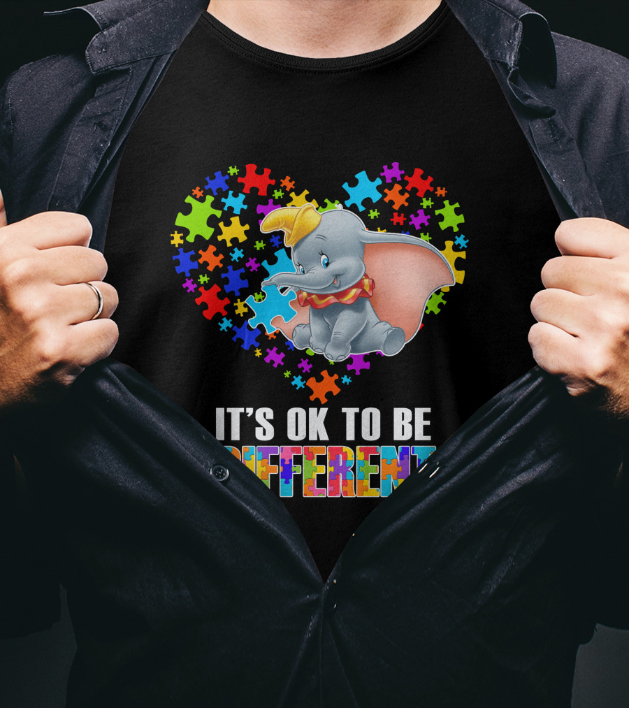It's Ok To Be Different Dumbo Puzzle Heart T-Shirt