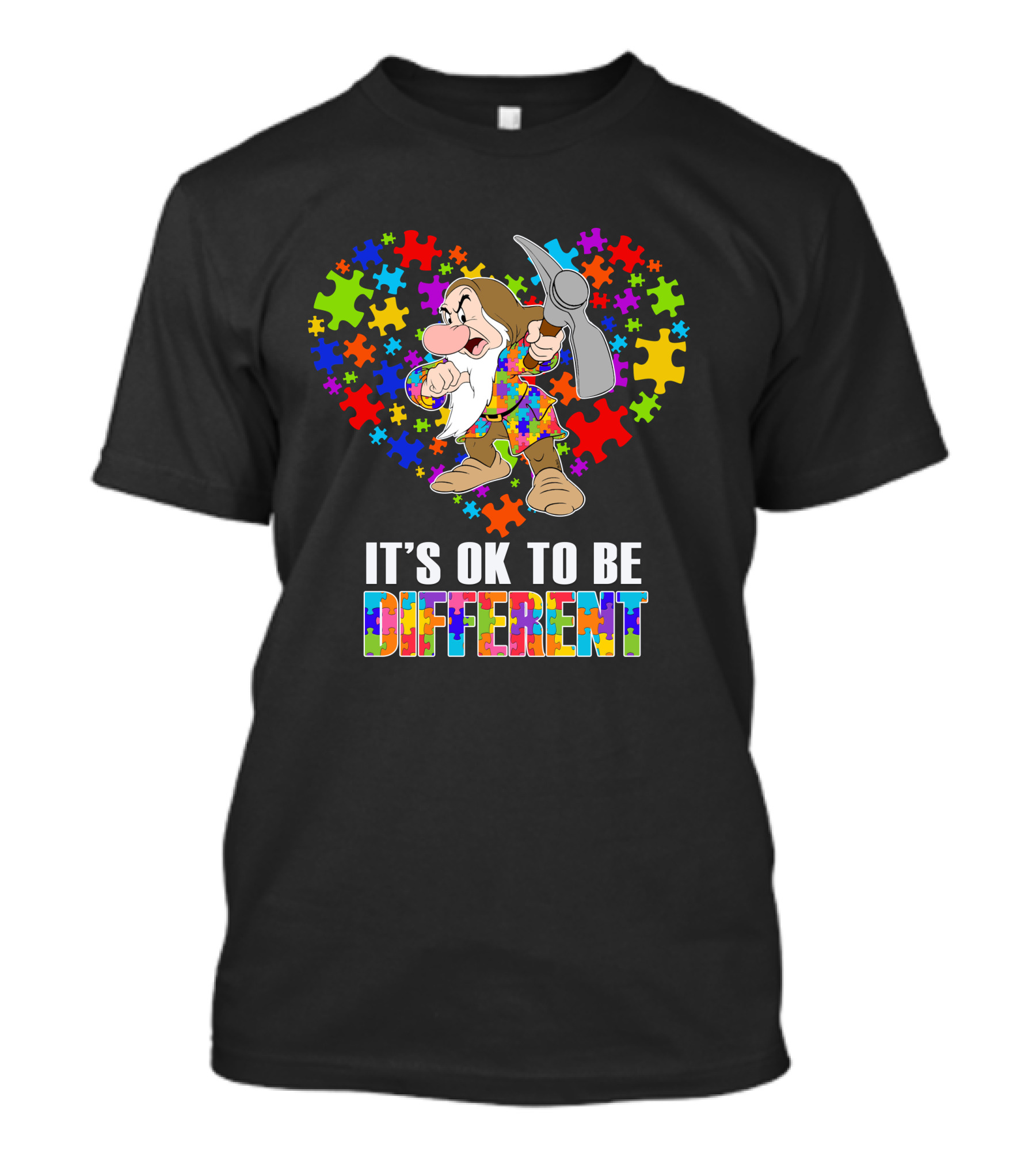 It's Ok To Be Different Grumpy Dwarf With Puzzle Piece Heart T-Shirt