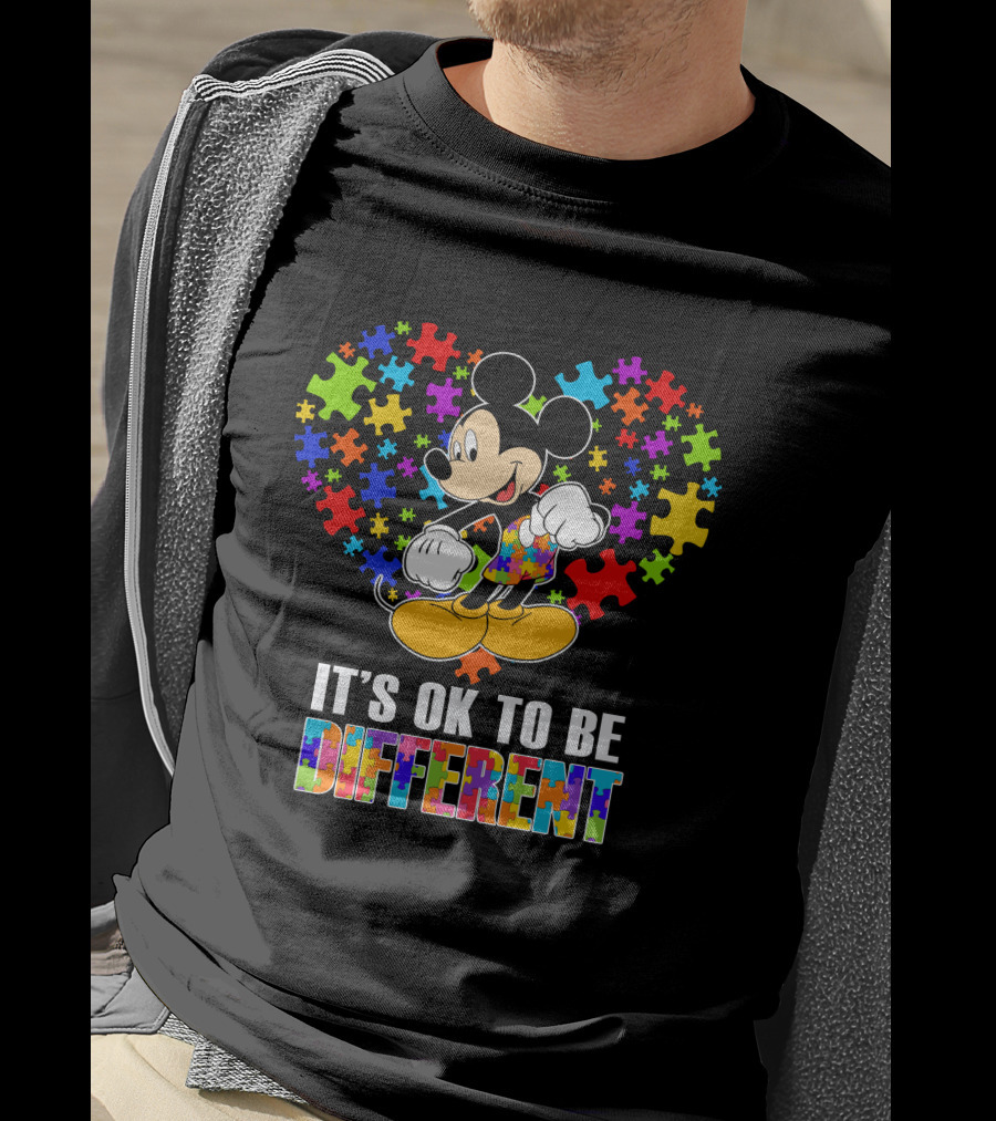 Mickey It's Ok To Be Different Puzzle Heart T-Shirt