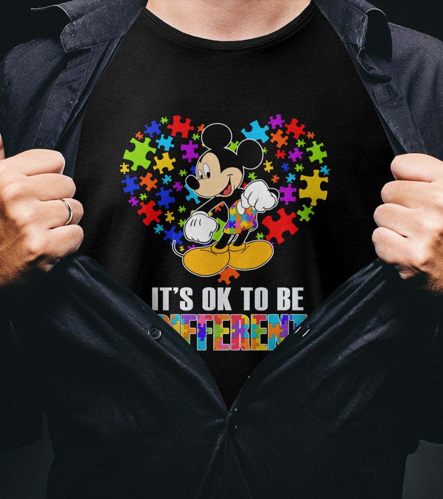 Mickey It's Ok To Be Different Puzzle Heart T-Shirt