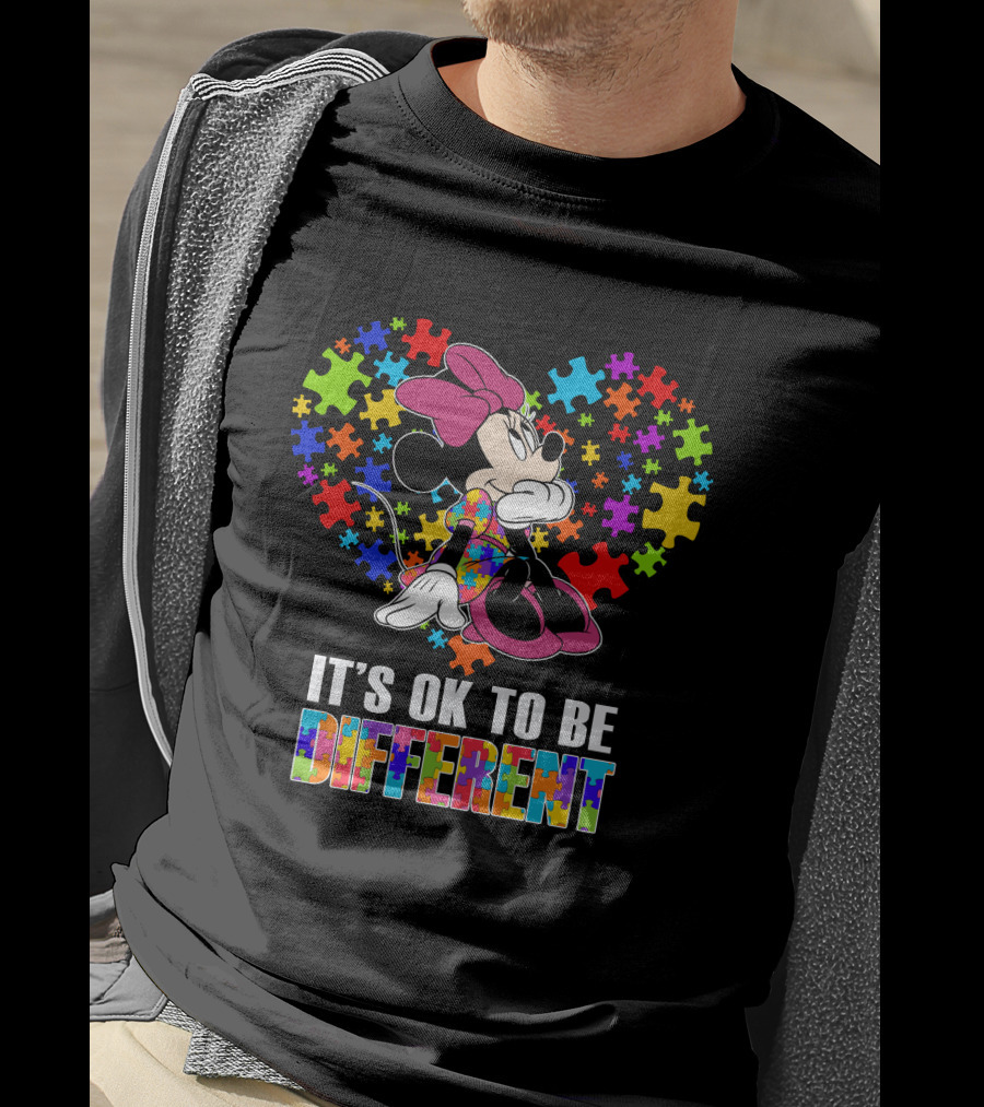 Minnie It's Ok To Be Different Puzzle Heart T-Shirt