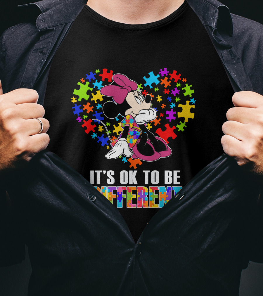 Minnie It's Ok To Be Different Puzzle Heart T-Shirt