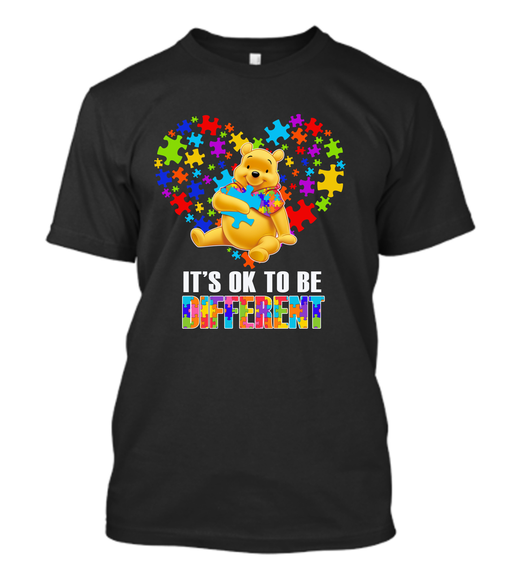 It's Ok To Be Different Pooh Puzzle Heart T-Shirt