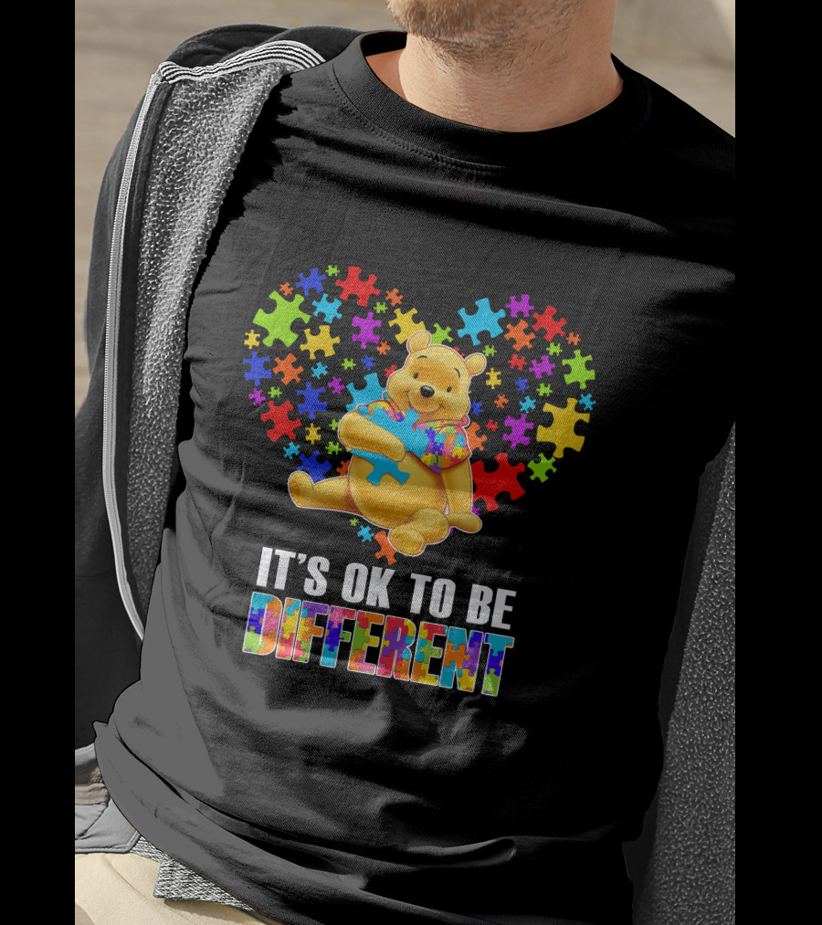 It's Ok To Be Different Pooh Puzzle Heart T-Shirt