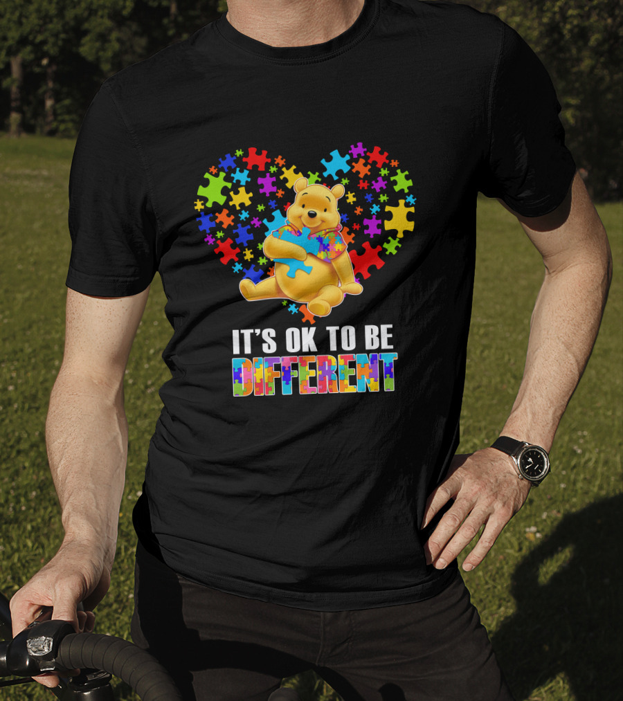It's Ok To Be Different Pooh Puzzle Heart T-Shirt