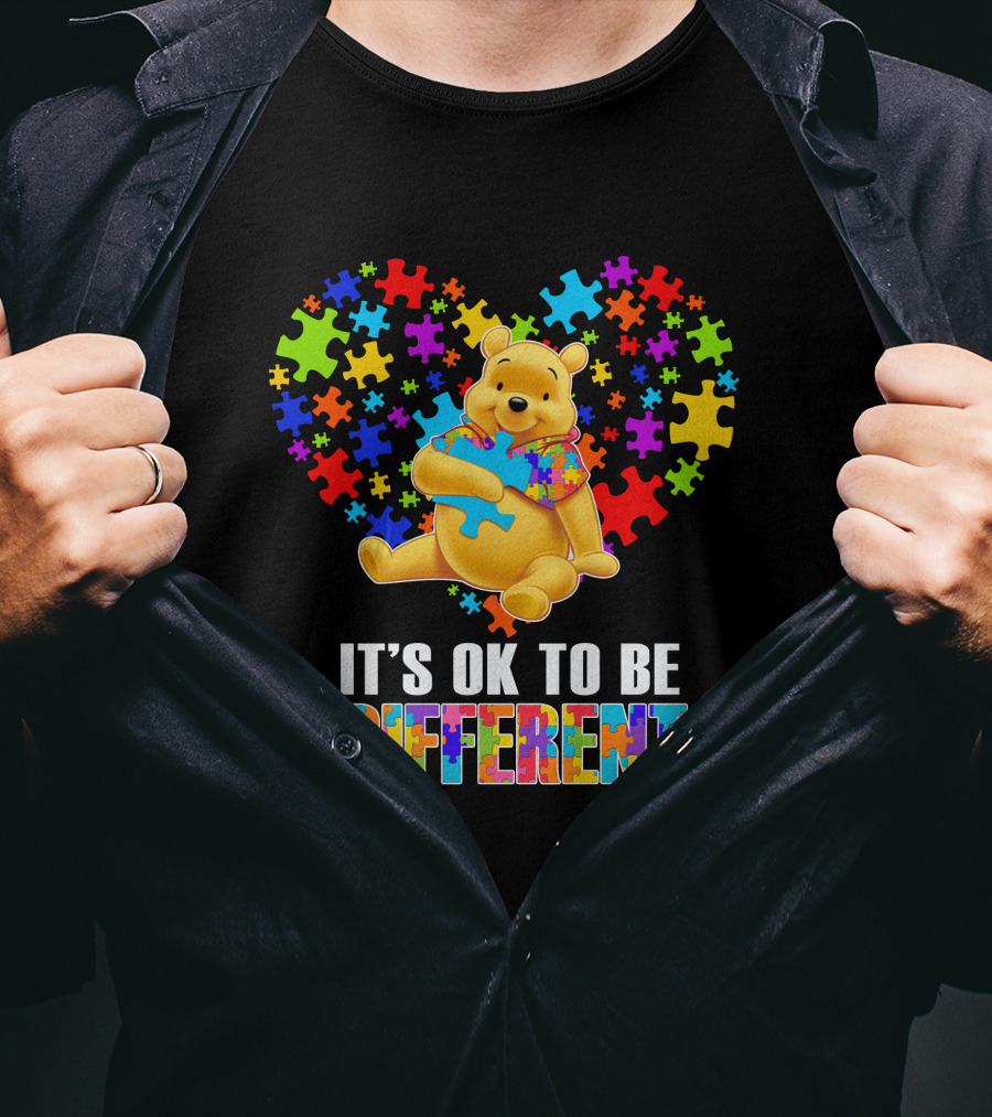 It's Ok To Be Different Pooh Puzzle Heart T-Shirt
