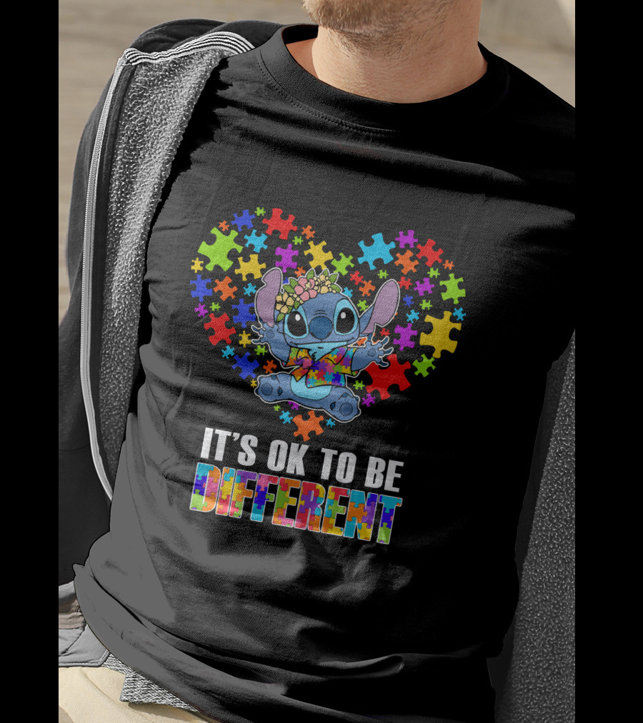 It's Ok To Be Different Stitch Puzzle Heart T-Shirt