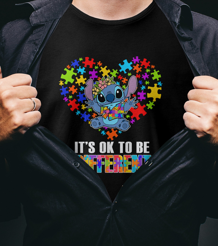 It's Ok To Be Different Stitch Puzzle Heart T-Shirt