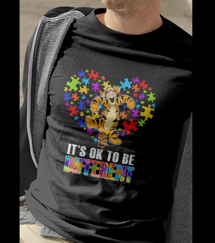 Tigger It's Ok To Be Different Puzzle Heart T-Shirt