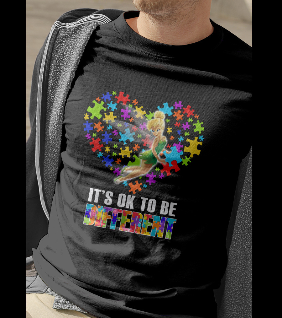 It's Ok To Be Different Tinker Bell Puzzle Heart T-Shirt