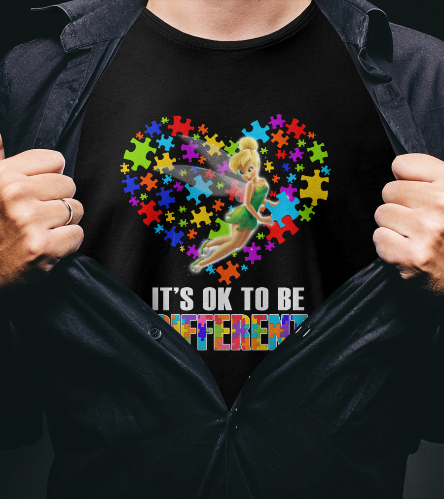 It's Ok To Be Different Tinker Bell Puzzle Heart T-Shirt