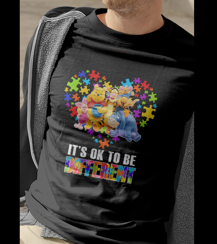 Winnie The Pooh It's Ok To Be Different Puzzle Heart T-Shirt