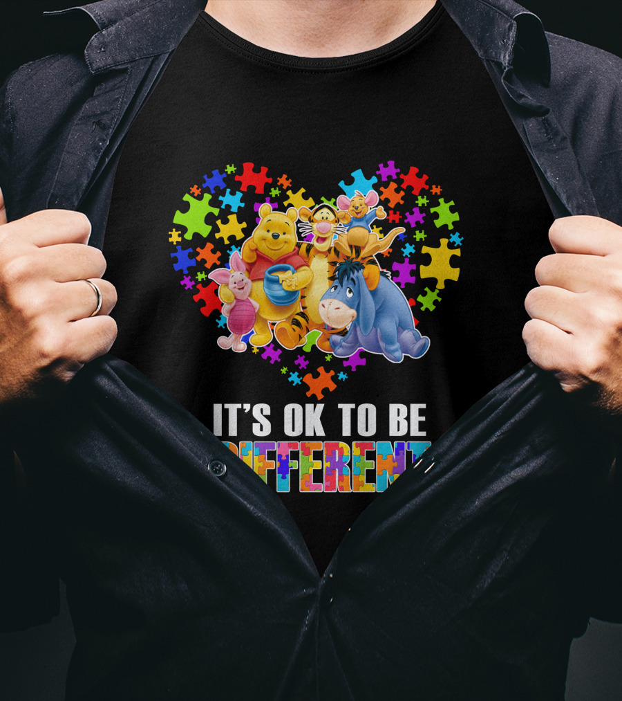 Winnie The Pooh It's Ok To Be Different Puzzle Heart T-Shirt