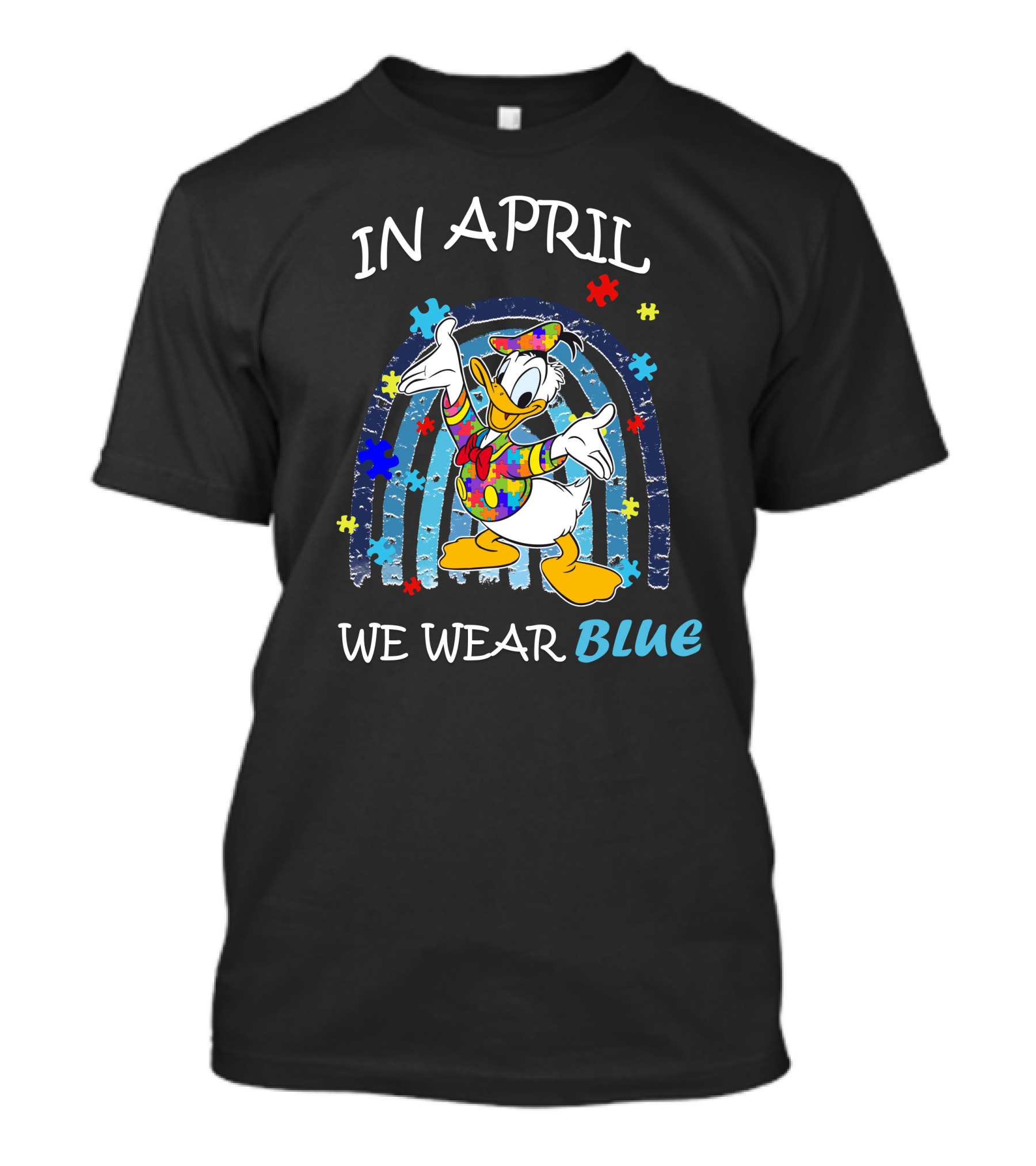 In April We Wear Blue Donald Duck Puzzle Pieces T-Shirt