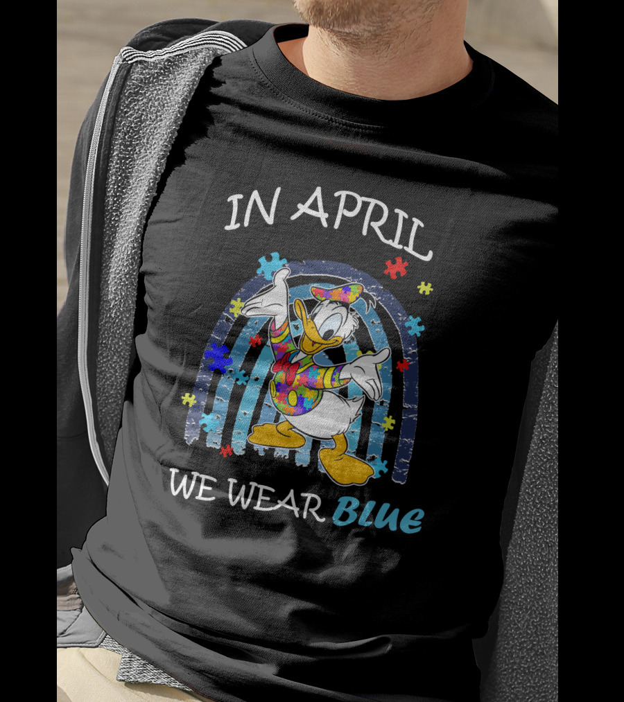 In April We Wear Blue Donald Duck Puzzle Pieces T-Shirt