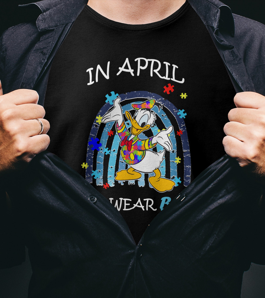 In April We Wear Blue Donald Duck Puzzle Pieces T-Shirt