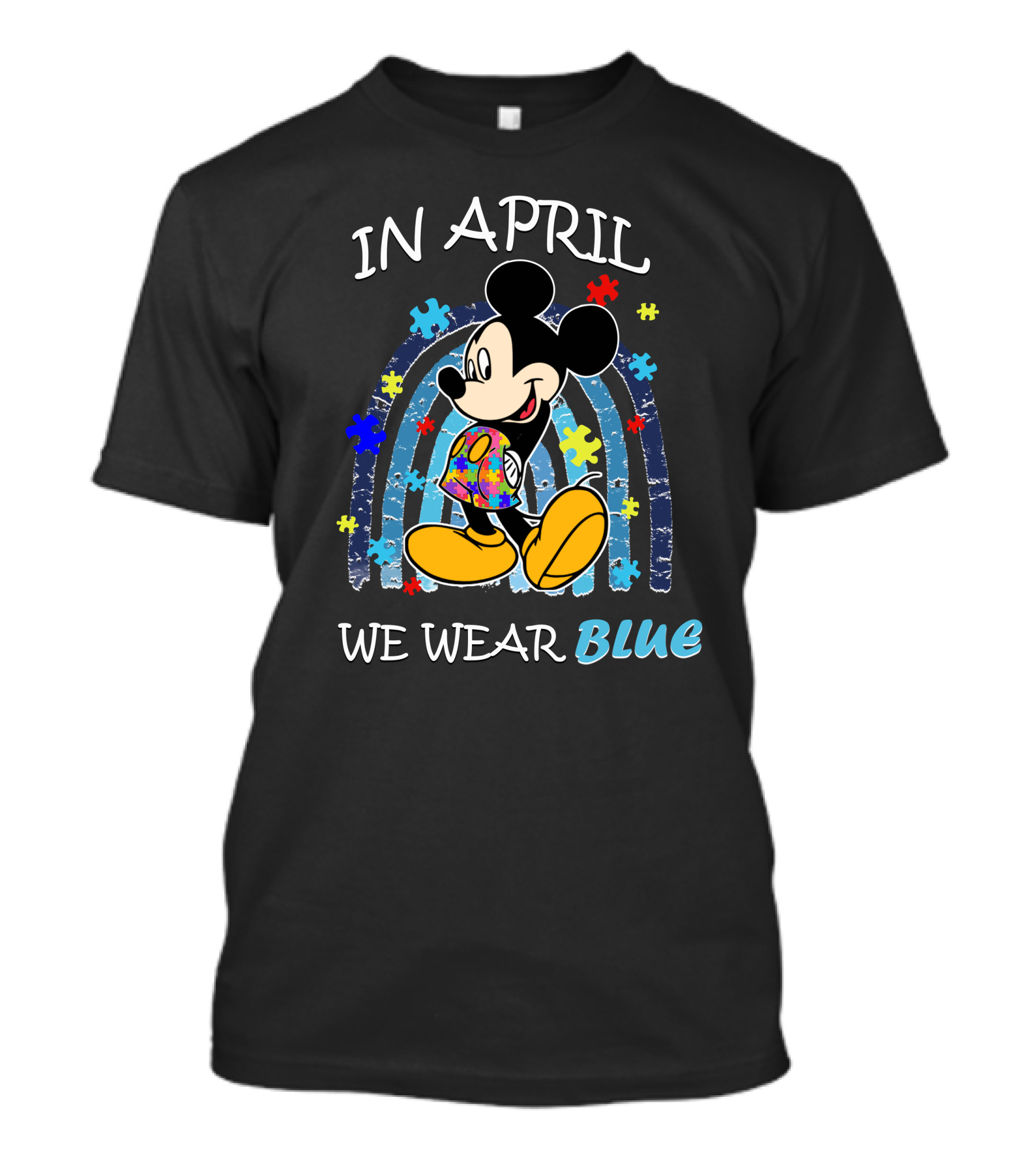 In April We Wear Blue Mickey Puzzle Autism Awareness T-Shirt