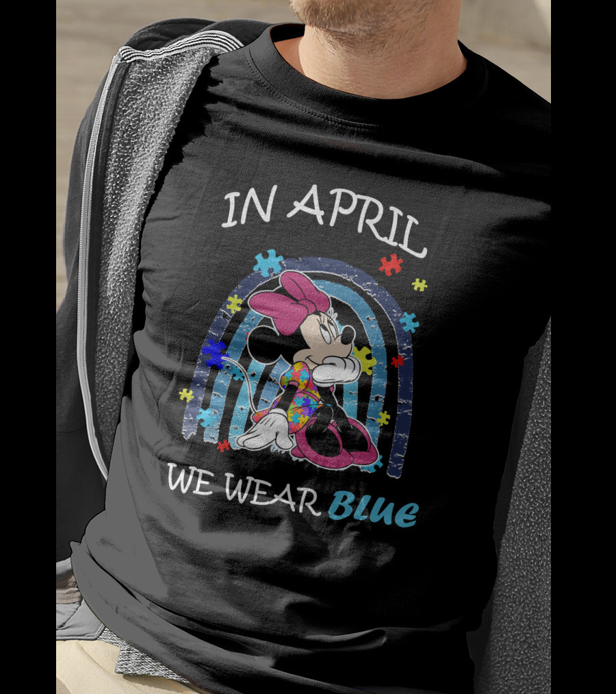 In April We Wear Blue Minnie Mouse Puzzle Pieces T-Shirt