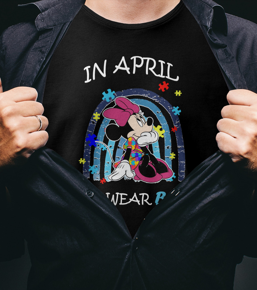 In April We Wear Blue Minnie Mouse Puzzle Pieces T-Shirt