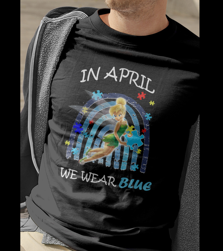 Tinkerbell In April We Wear Blue Puzzle Pieces T-Shirt