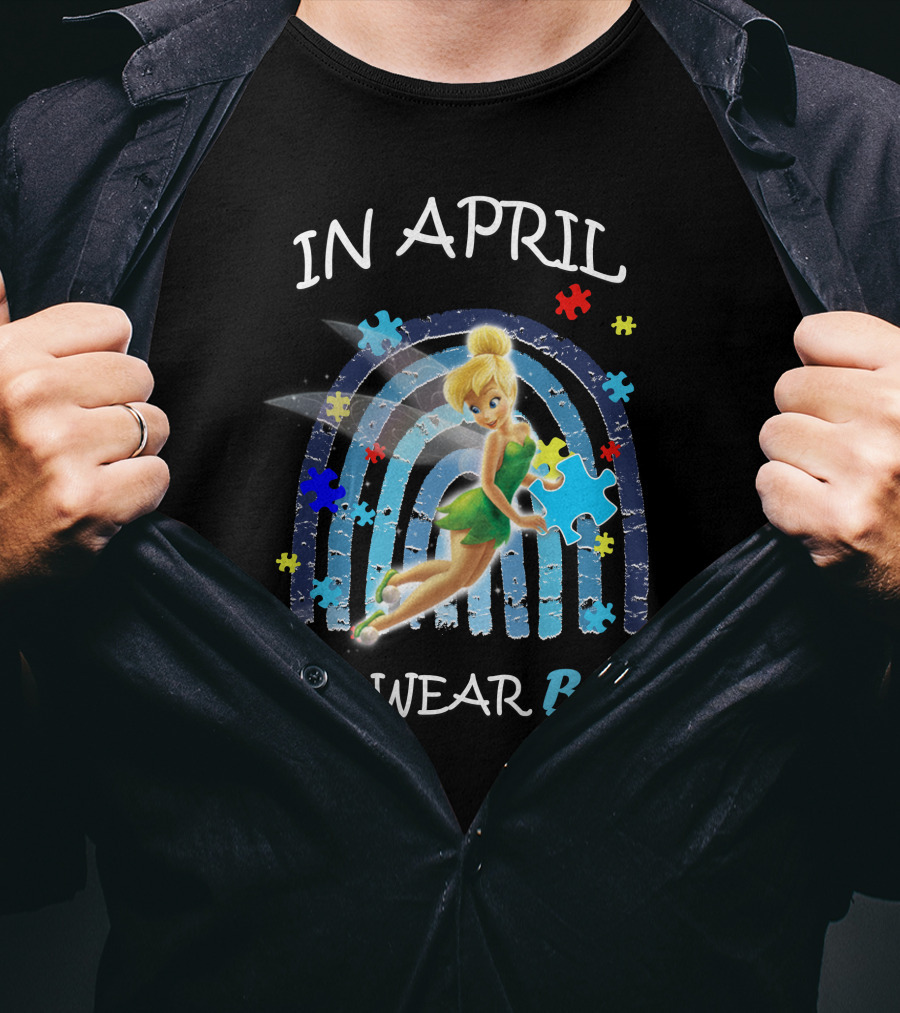 Tinkerbell In April We Wear Blue Puzzle Pieces T-Shirt