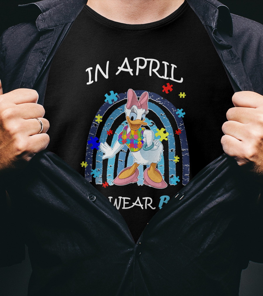 In April We Wear Blue Daisy Duck Autism Awareness T-Shirt