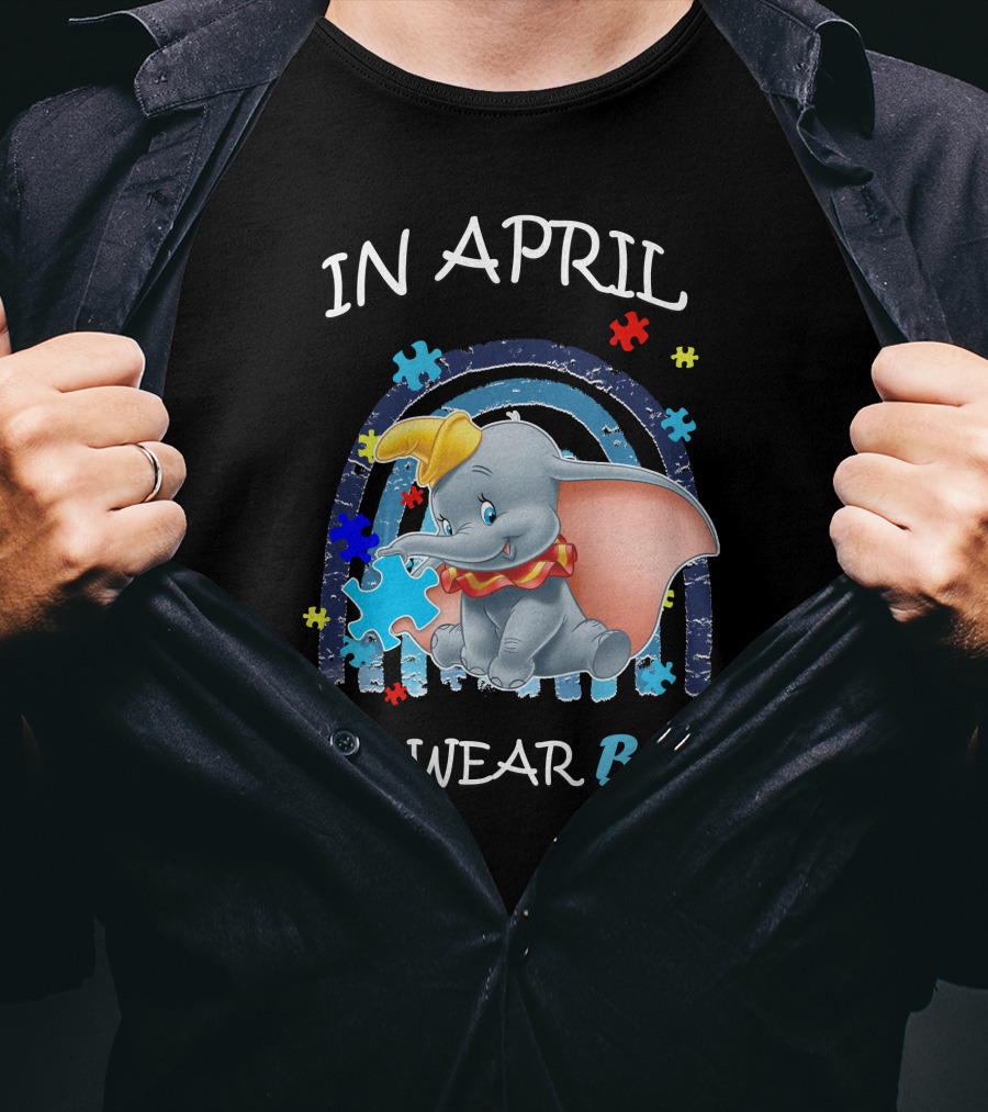 In April We Wear Blue Dumbo Puzzle Pieces T-Shirt