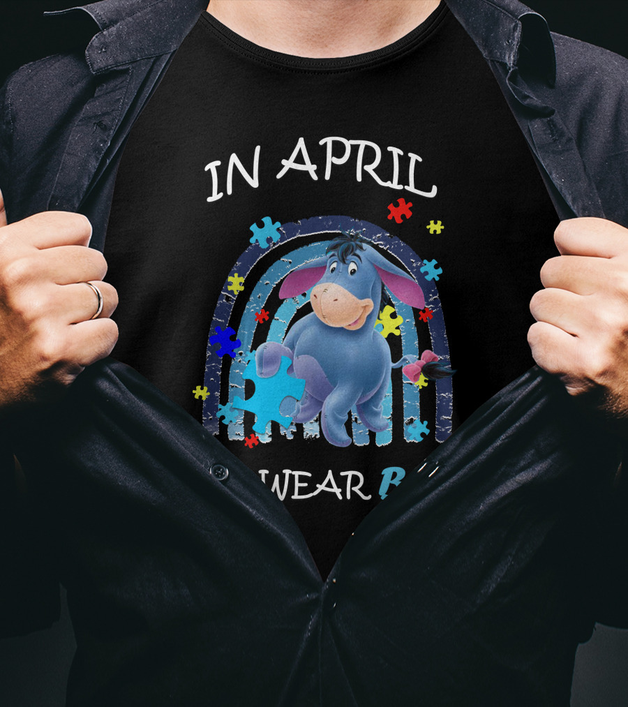 In April We Wear Blue Eeyore Puzzle Piece T-Shirt
