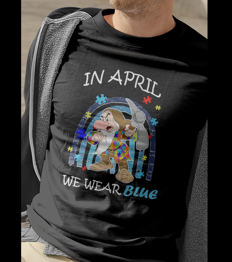 In April We Wear Blue Grumpy Puzzle Pieces T-Shirt