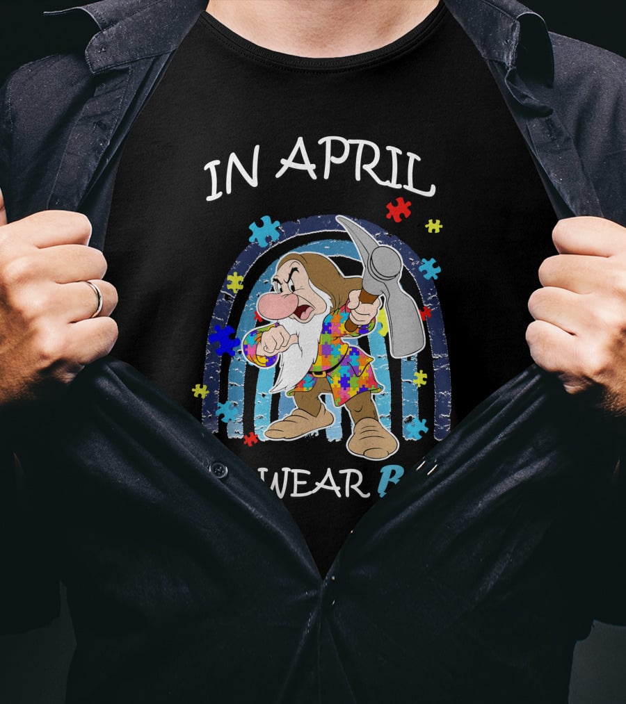 In April We Wear Blue Grumpy Puzzle Pieces T-Shirt