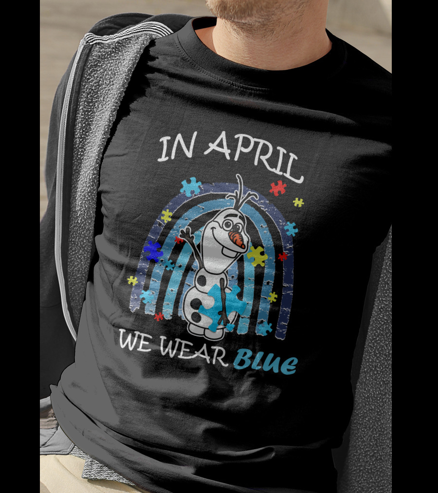 In April We Wear Blue Olaf Puzzle Pieces T-Shirt