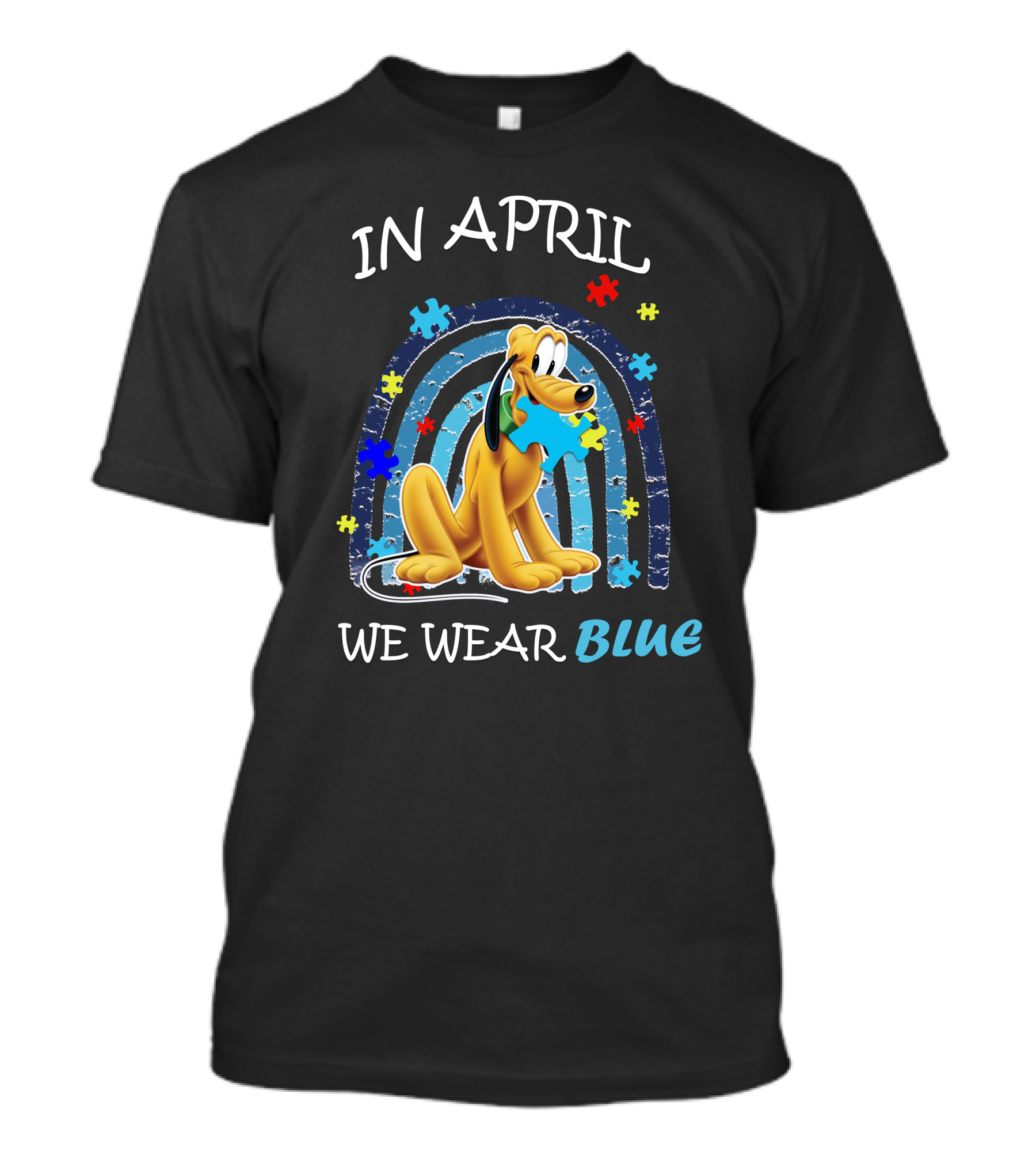 In April We Wear Blue Pluto Puzzle Autism Awareness T-Shirt