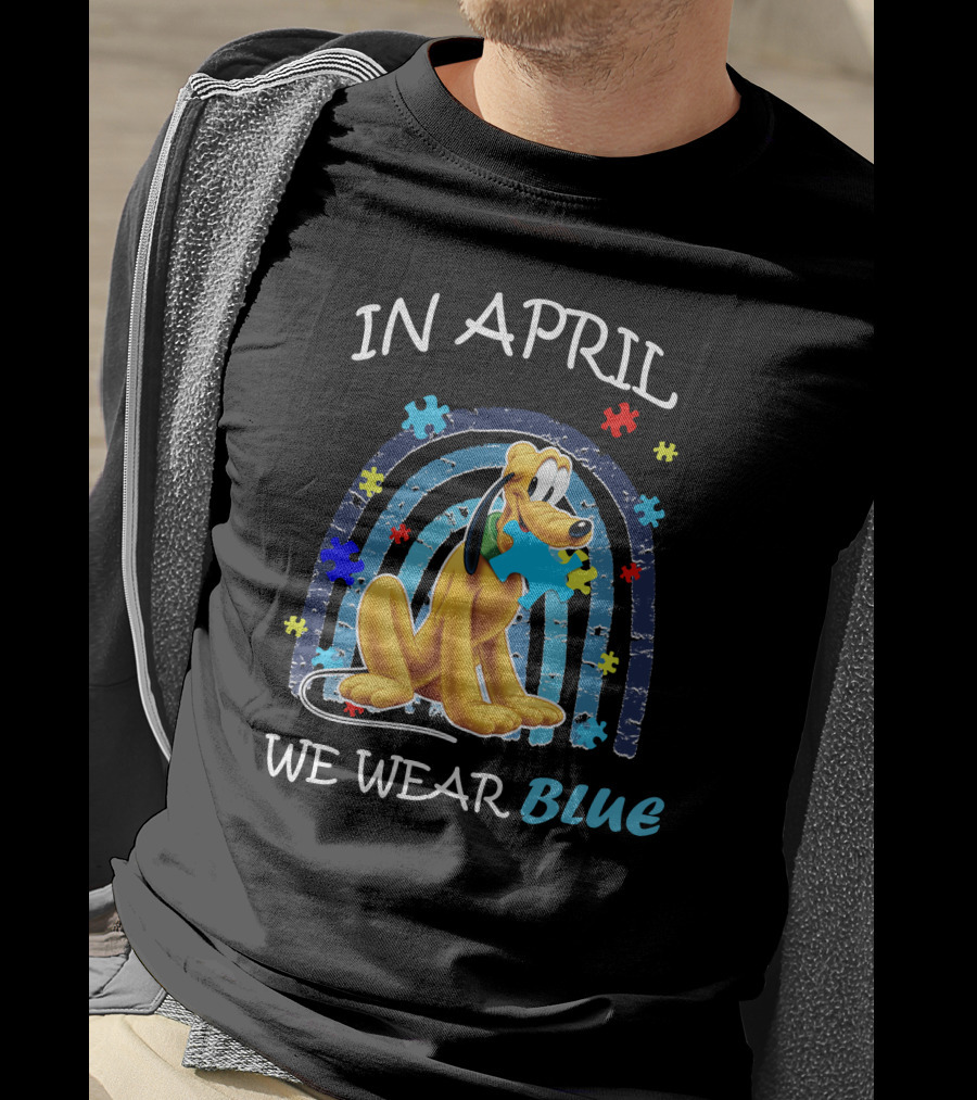 In April We Wear Blue Pluto Puzzle Autism Awareness T-Shirt