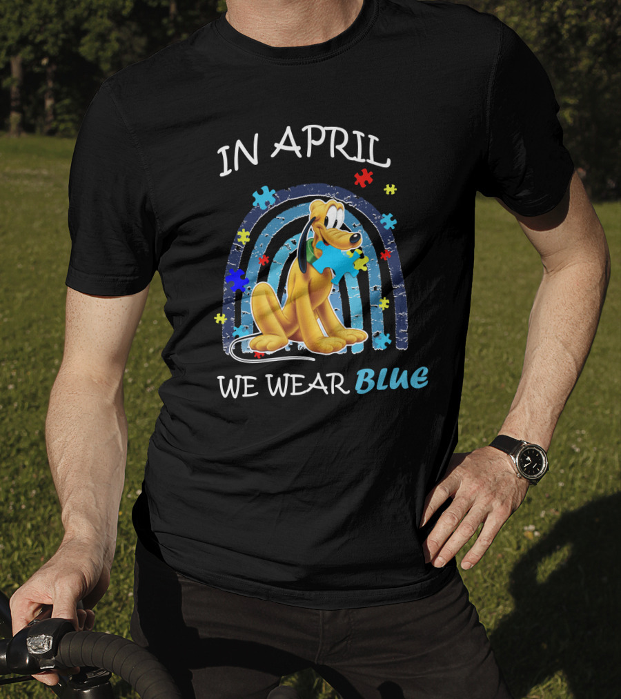 In April We Wear Blue Pluto Puzzle Autism Awareness T-Shirt