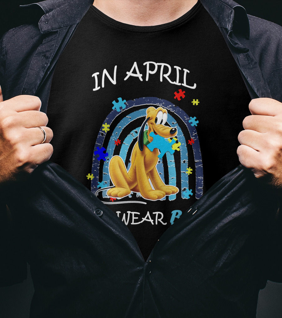 In April We Wear Blue Pluto Puzzle Autism Awareness T-Shirt