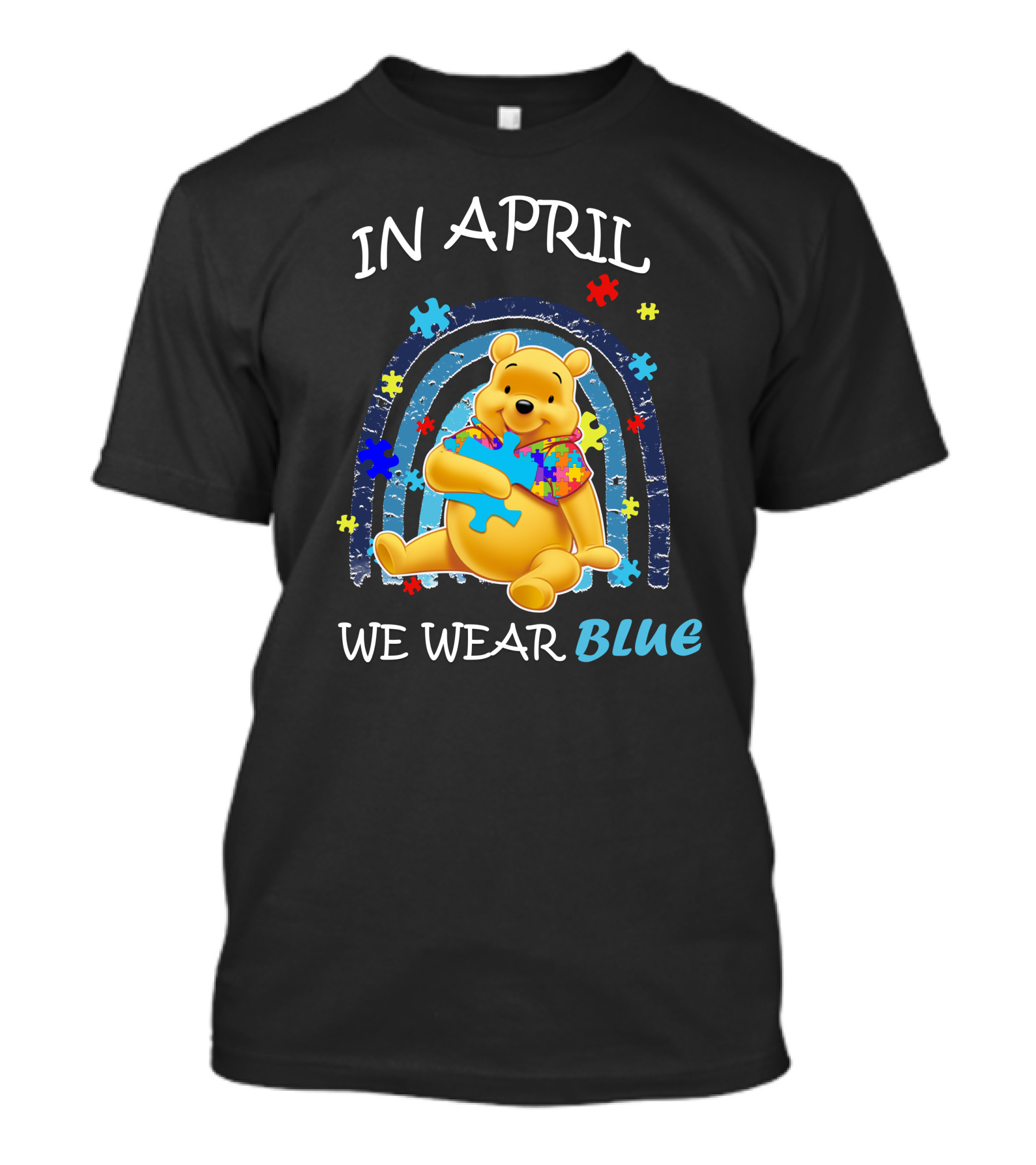 In April We Wear Blue Pooh Puzzle Autism Awareness T-Shirt