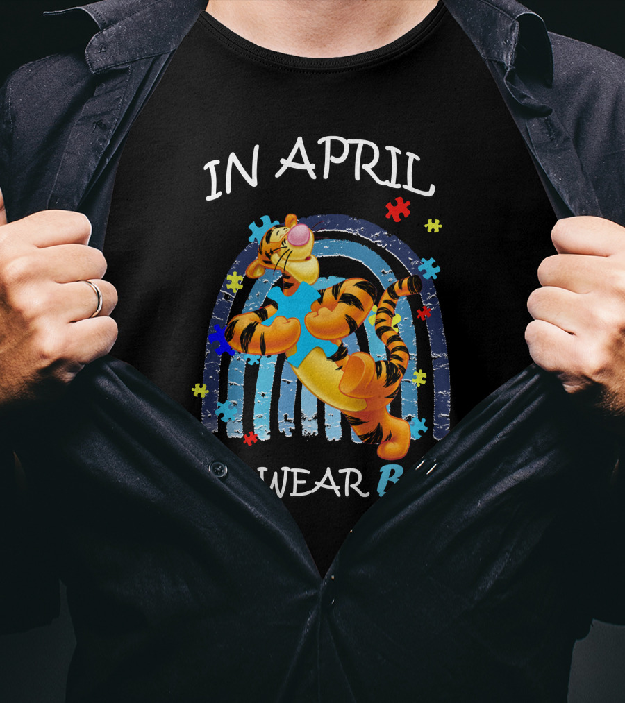 In April We Wear Blue Tigger Autism Awareness T-Shirt