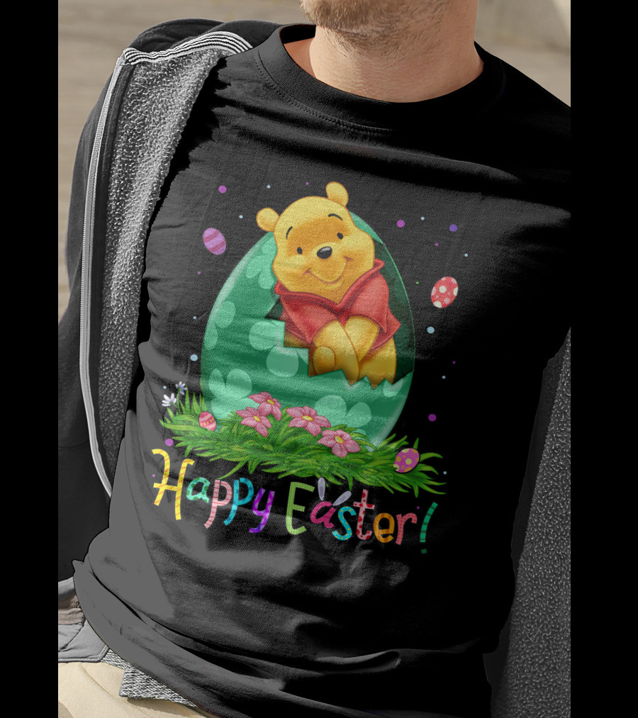 Happy Easter Pooh Bear Egg Flowers T-Shirt