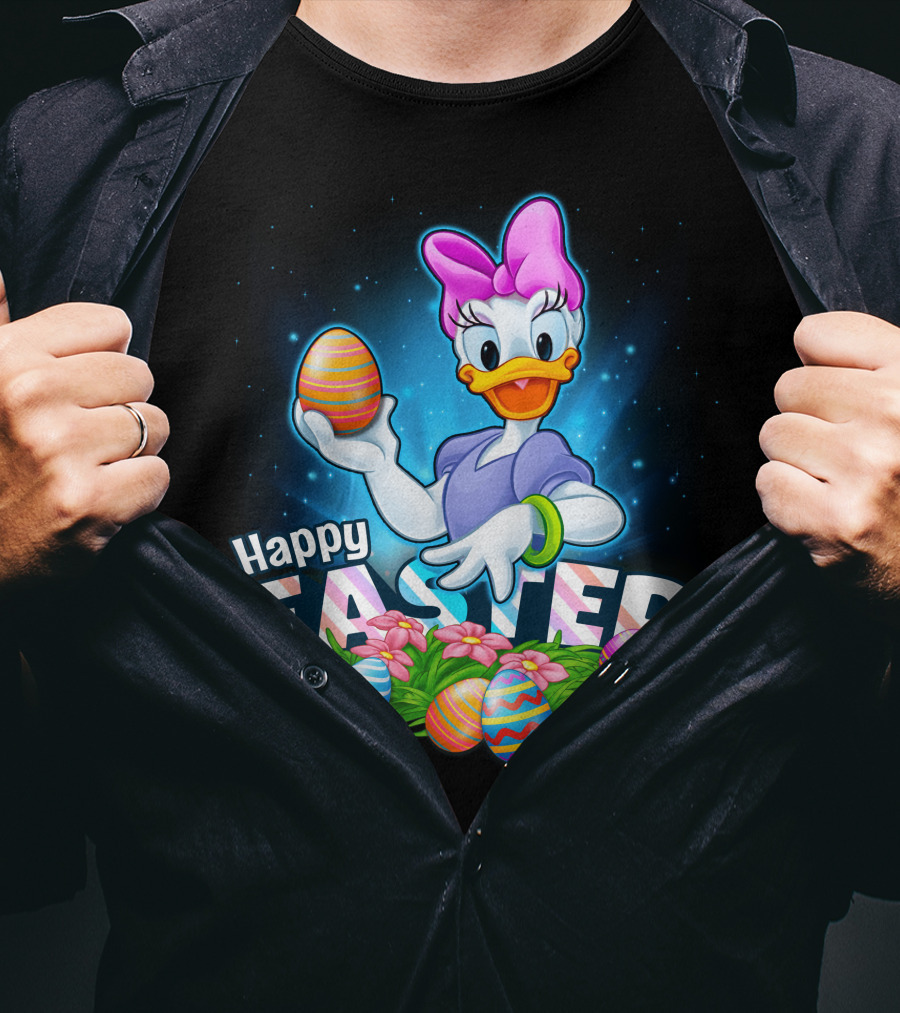 Daisy Duck Celebrating Happy Easter With Colorful Eggs And Flowers T-Shirt