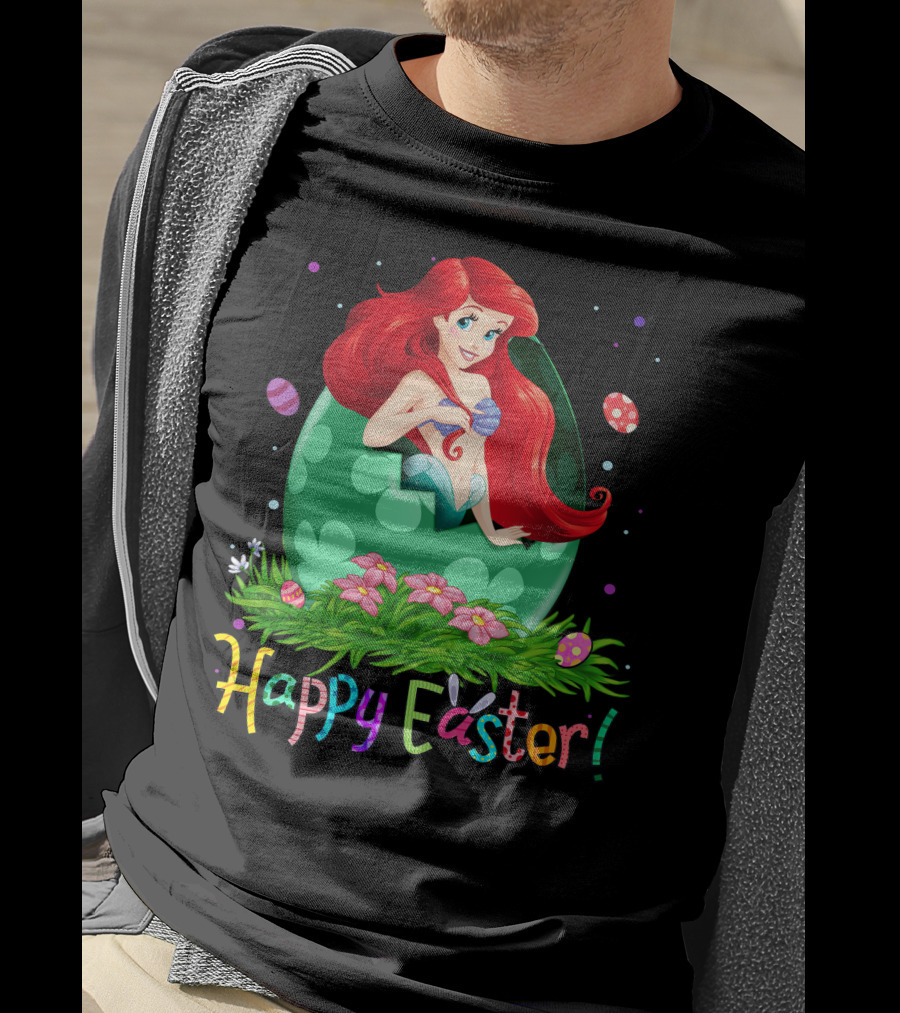 Happy Easter Ariel Egg And Flowers T-Shirt