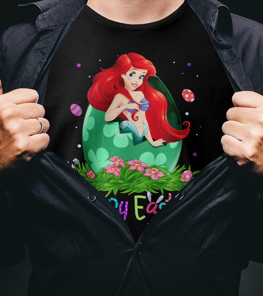 Happy Easter Ariel Egg And Flowers T-Shirt