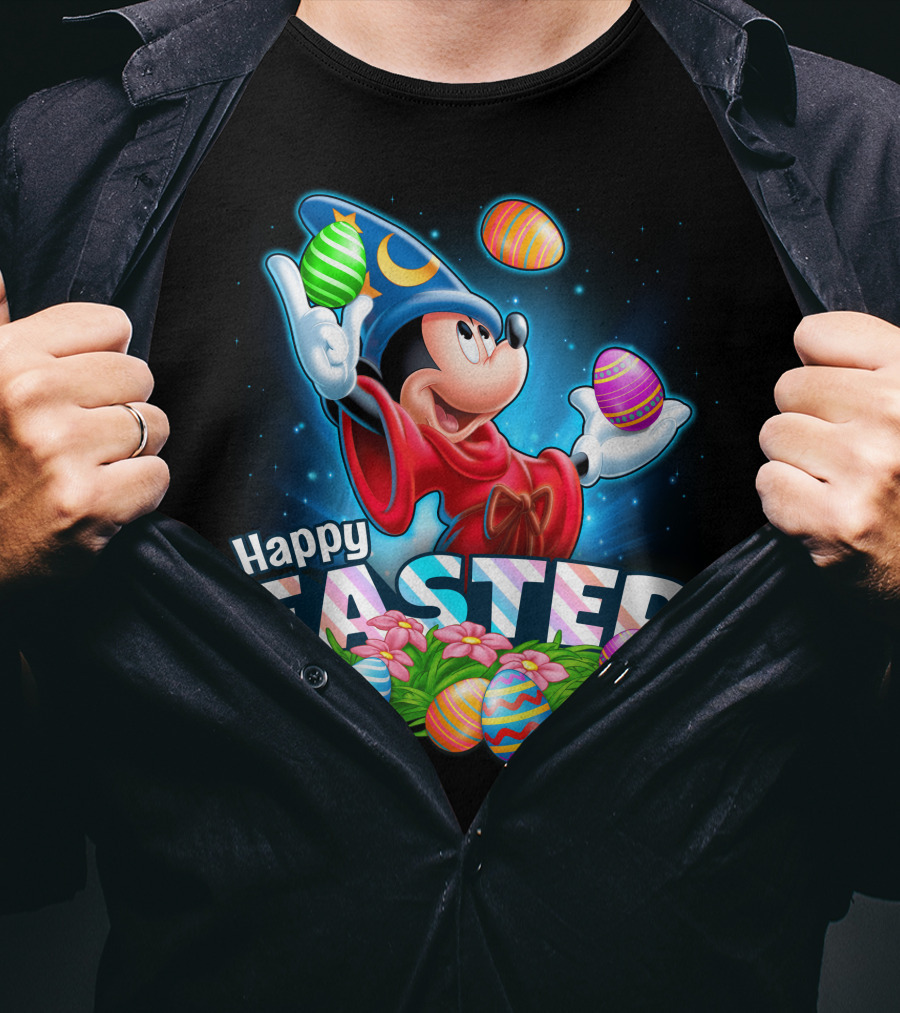 Fantasia Mickey Mouse Sorcerer Hat Juggling Easter Eggs Happy Easter T-Shirt