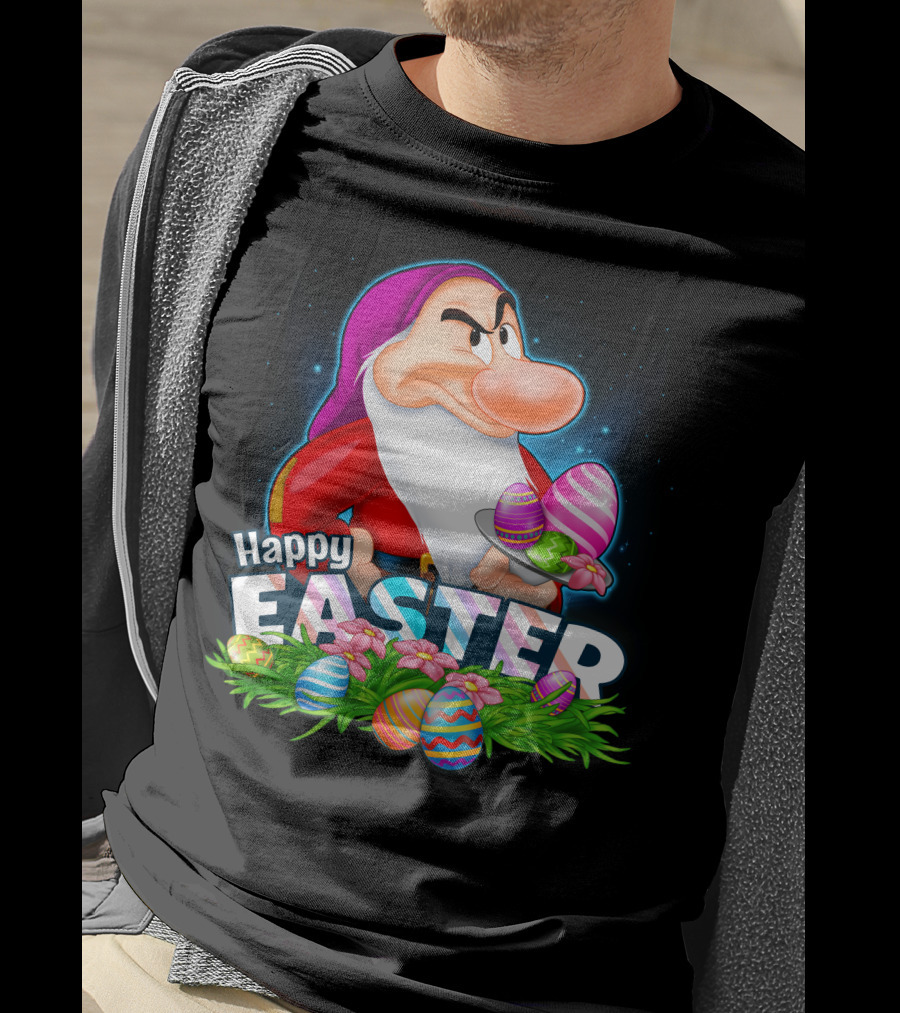 Grumpy Happy Easter With Colorful Eggs And Flowers T-Shirt