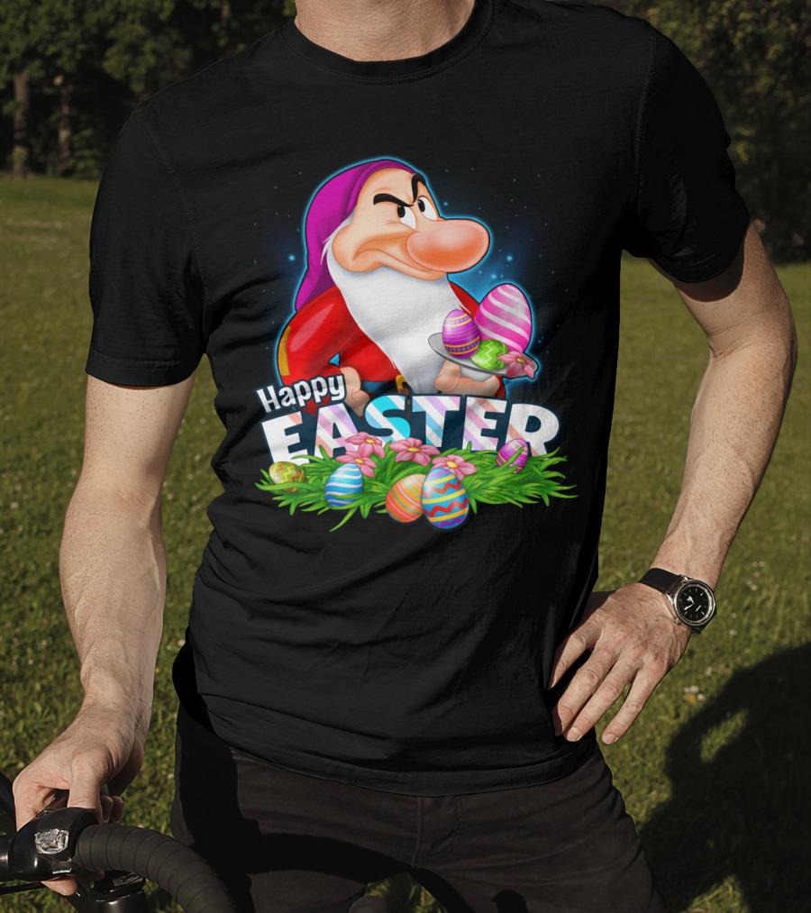 Grumpy Happy Easter With Colorful Eggs And Flowers T-Shirt