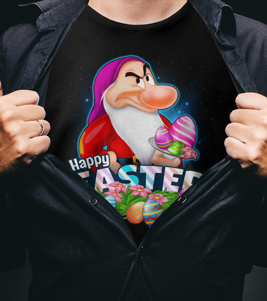 Grumpy Happy Easter With Colorful Eggs And Flowers T-Shirt