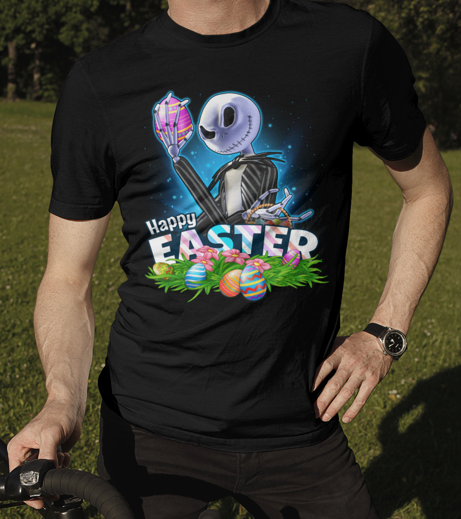 JACK SKELLINGTON Happy Easter With Colorful Eggs And Flowers T-Shirt