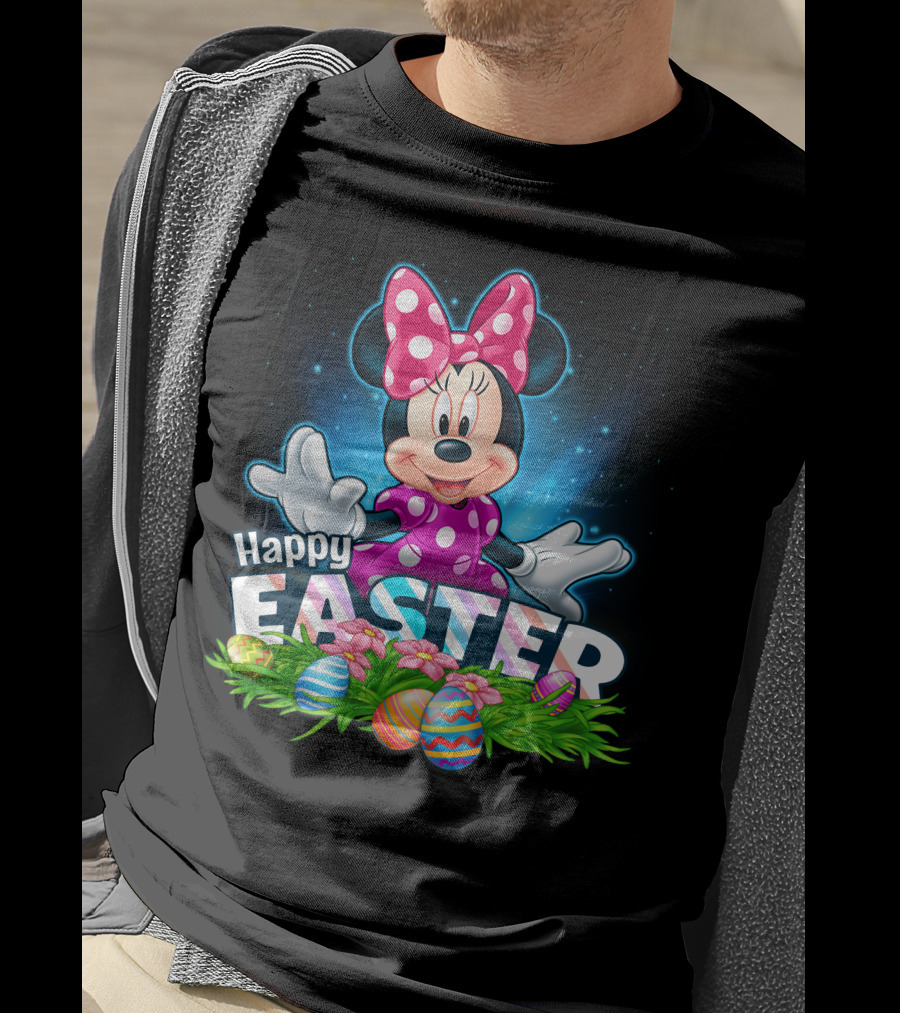 MINNIE Happy Easter Colorful Eggs And Pink Bow T-Shirt